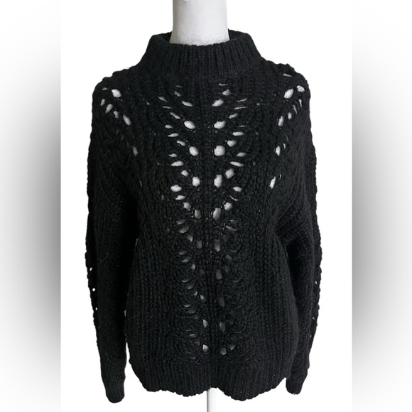 IRO Sweaters - IRO Black Mock Turtle Neck Sweater with Intricate Openwork